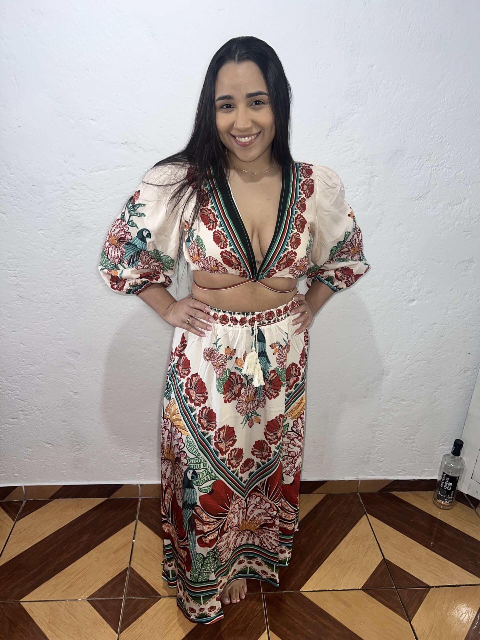 Conjunto saia midi florecer