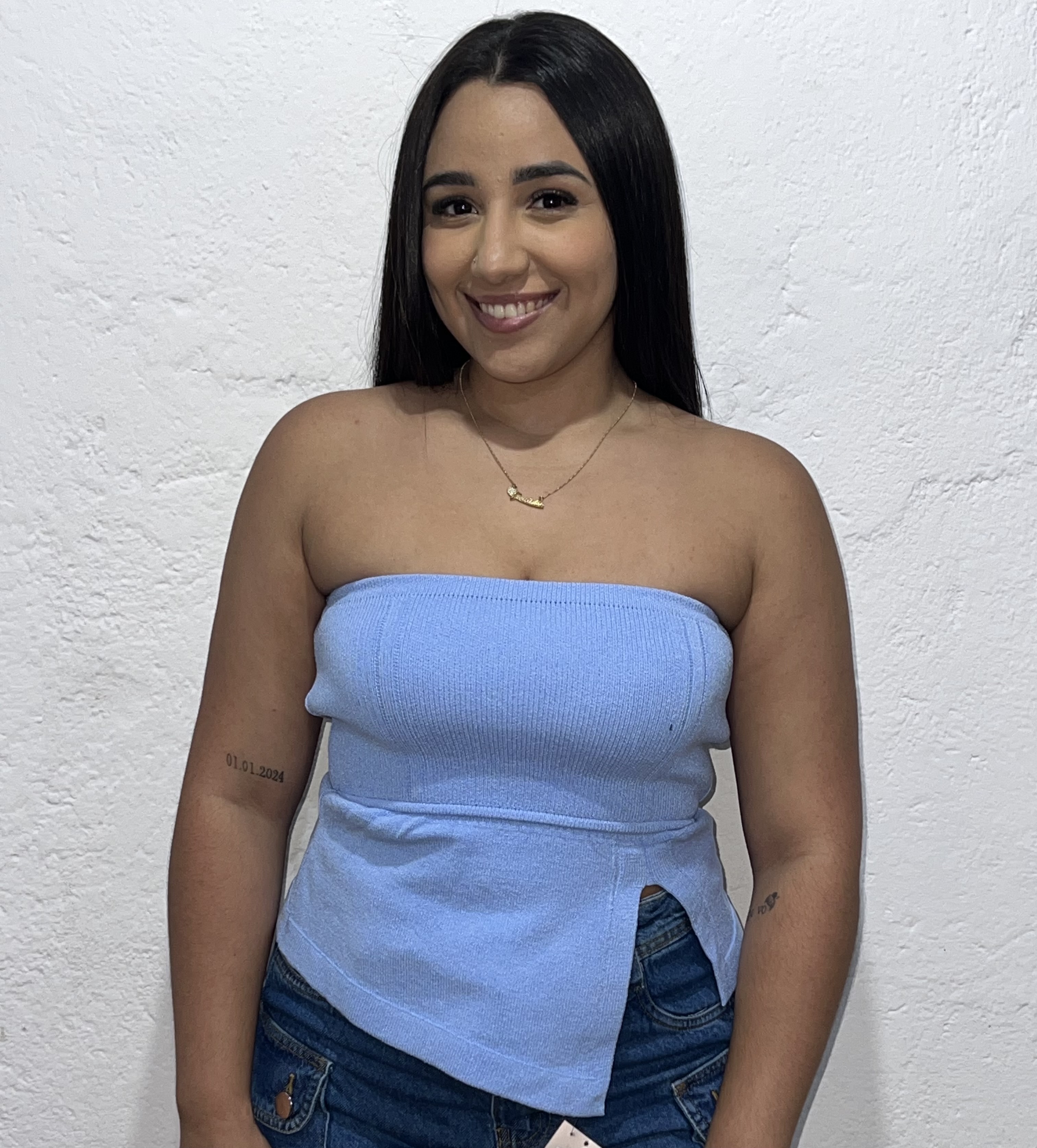 Blusa tomara que caia tricô